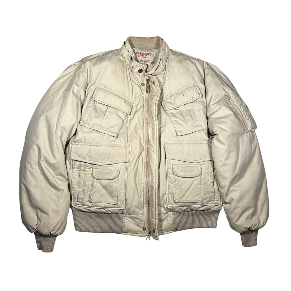 Vintage Camel Aircrews Only Down Filled Bomber Jacket Tan Khaki Mens Size Medium